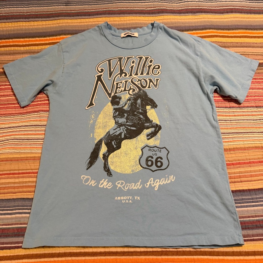 Daydreamer Willie Nelson Route 66 Graphic T‎ Shirt Light Blue Size M